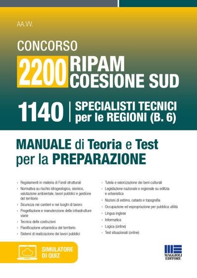 Concorso 2200 Ripam coesione sud - 1140 specialisti tecnici per le regioni (B.6)